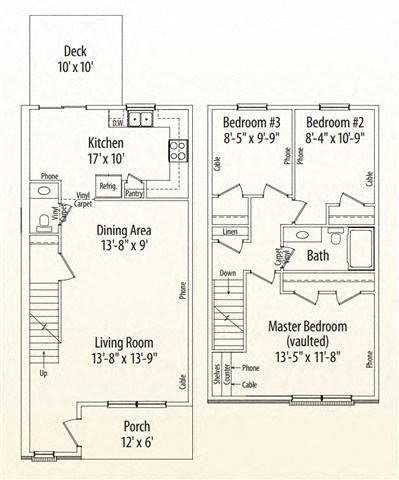 Floor plan for 3 beds, 1.5 baths, 1626 sqft