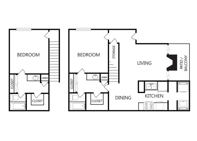 Floor plan for 2 beds, 2 baths, 1126 sqft