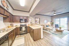 San Marcos apartment for rent - Kitchen and Living Room  l Blanco River Lodge