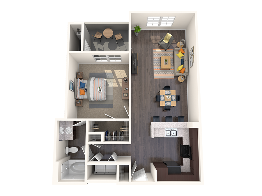 Floor plan for 1 bed, 1 bath, 794 sqft