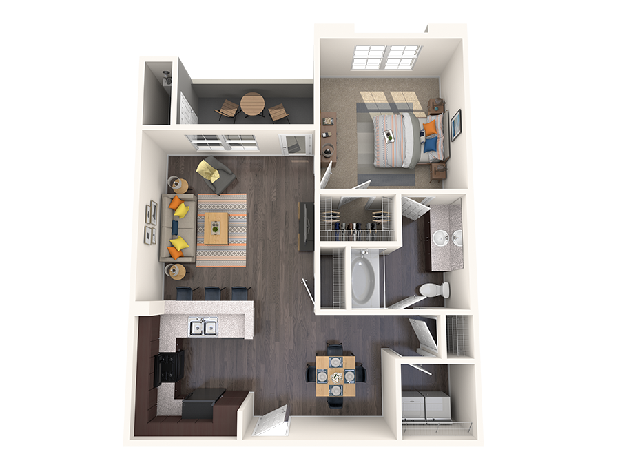 Floor plan for 1 bed, 1 bath, 794 sqft