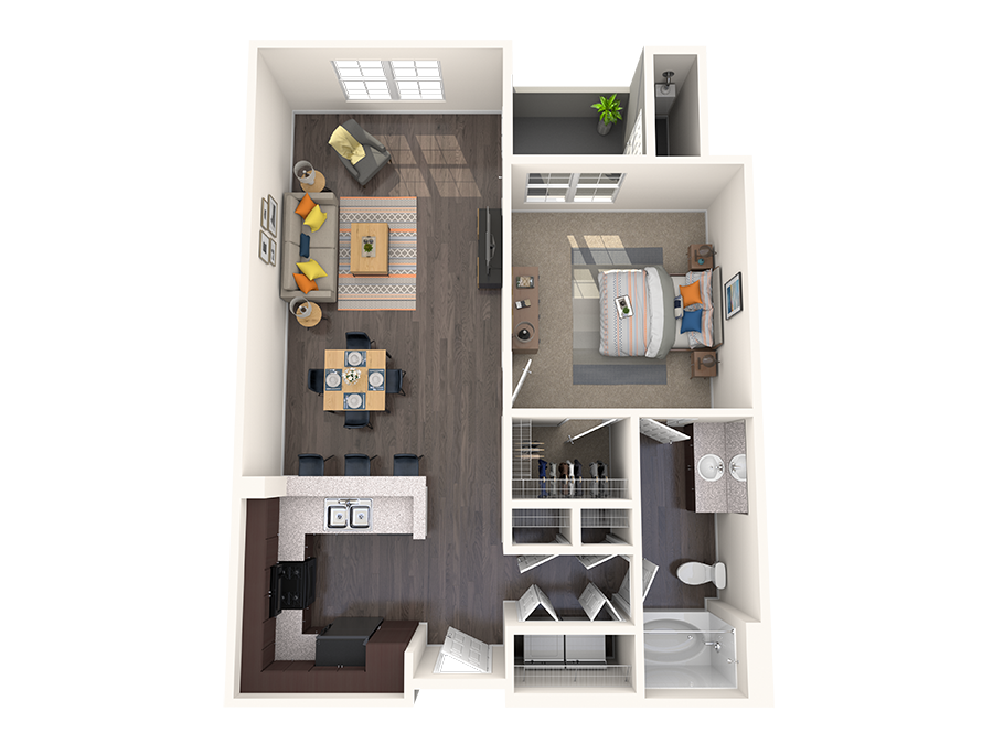 Floor plan for 1 bed, 1 bath, 790 sqft