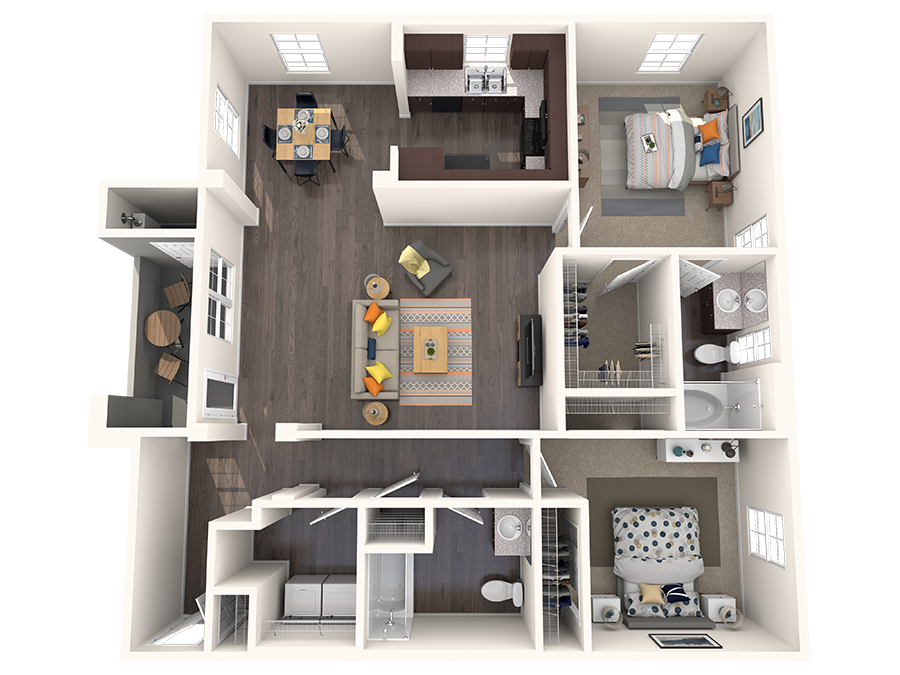 Floor plan for 2 beds, 2 baths, 1222 sqft