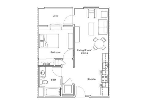Floor plan for 1 bed, 1 bath