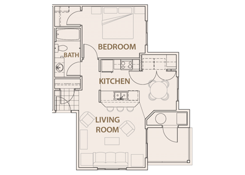 Floor plan for 1 bed, 1 bath, 695 sqft