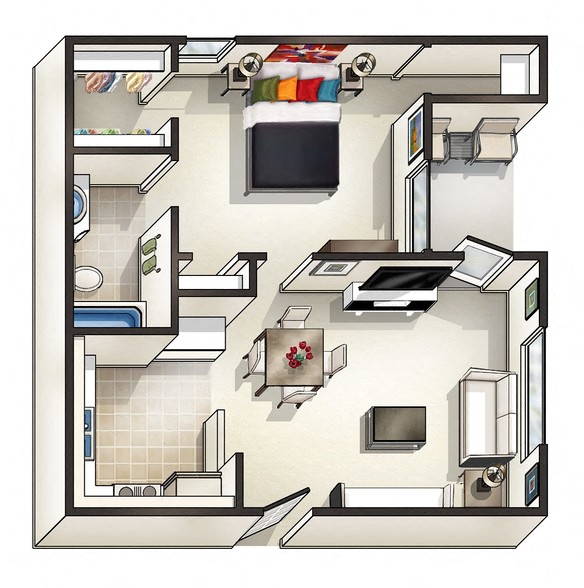 Floor plan for 1 bed, 1 bath, 540 sqft