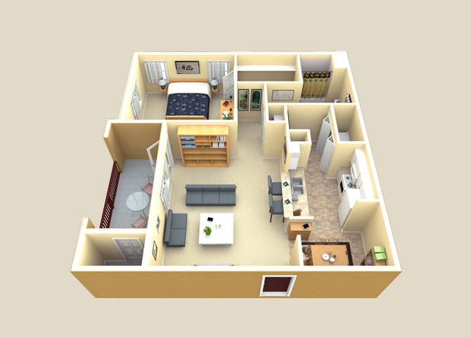 Floor plan for 1 bed, 1 bath, 806 sqft