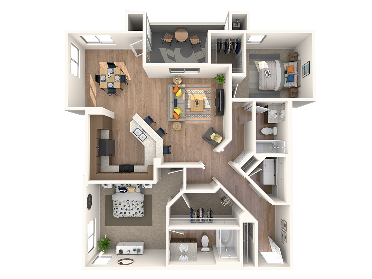 Floor plan for 2 beds, 2 baths, 1155 sqft