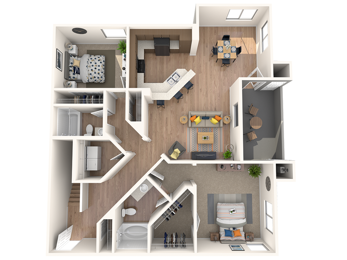 Floor plan for 2 beds, 2 baths, 1203 sqft