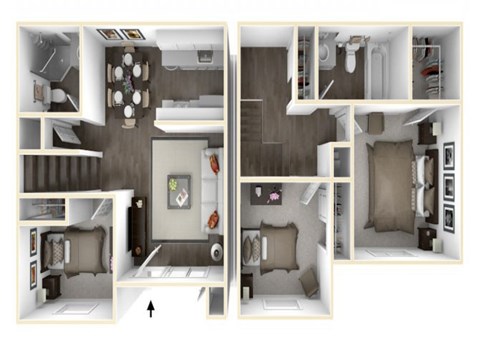 Floor plan for 3 beds, 2 baths, 1150 sqft