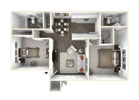 Floor plan for 2 beds, 2 baths, 896 sqft