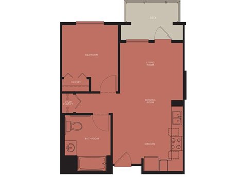 Floor plan for 1 bed, 1 bath, 533 sqft