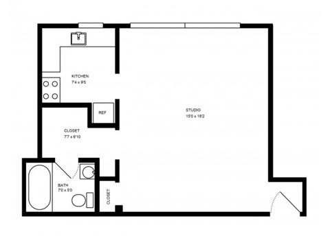 Floor plan for studio, 1 bath, 450 sqft