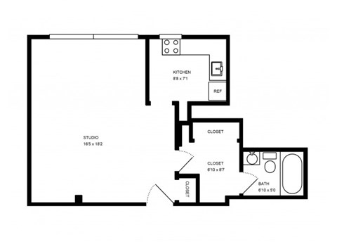 Floor plan for studio, 1 bath, 450 sqft