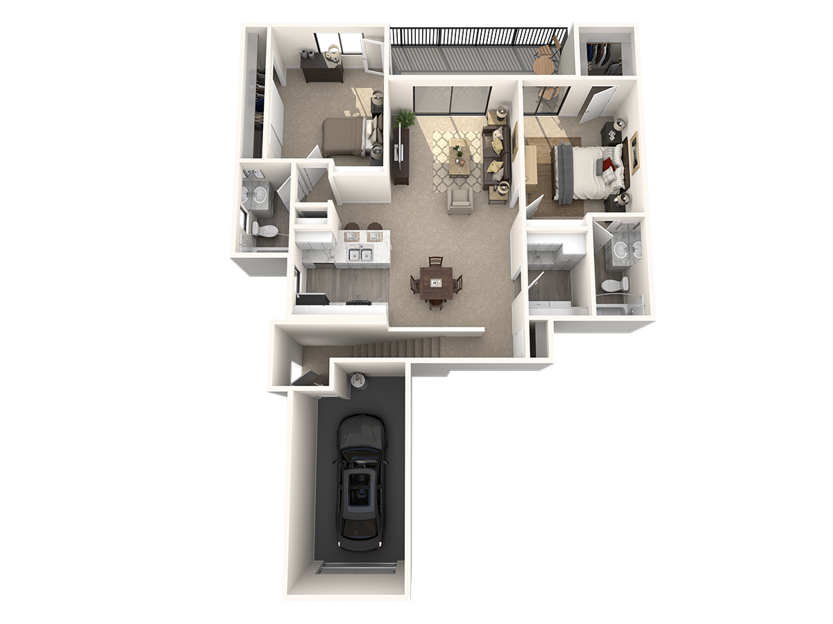 Floor plan for 2 beds, 2 baths, 1117 sqft