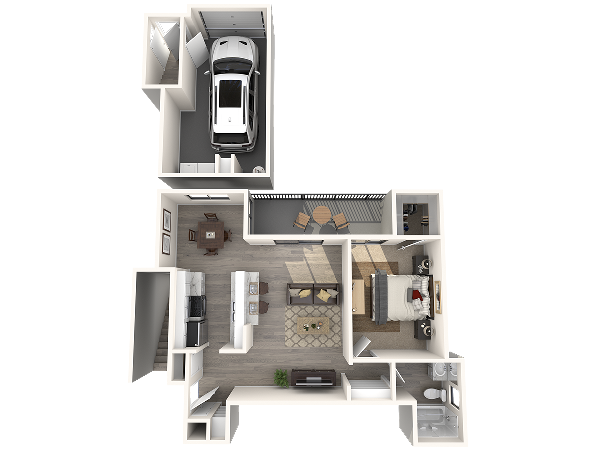 Floor plan for 1 bed, 1 bath, 778 sqft