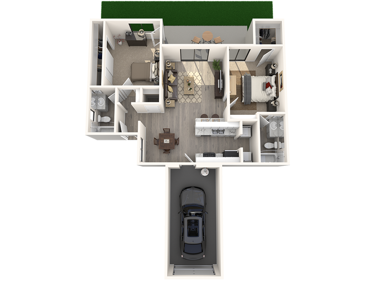 Floor plan for 2 beds, 2 baths, 1030 sqft