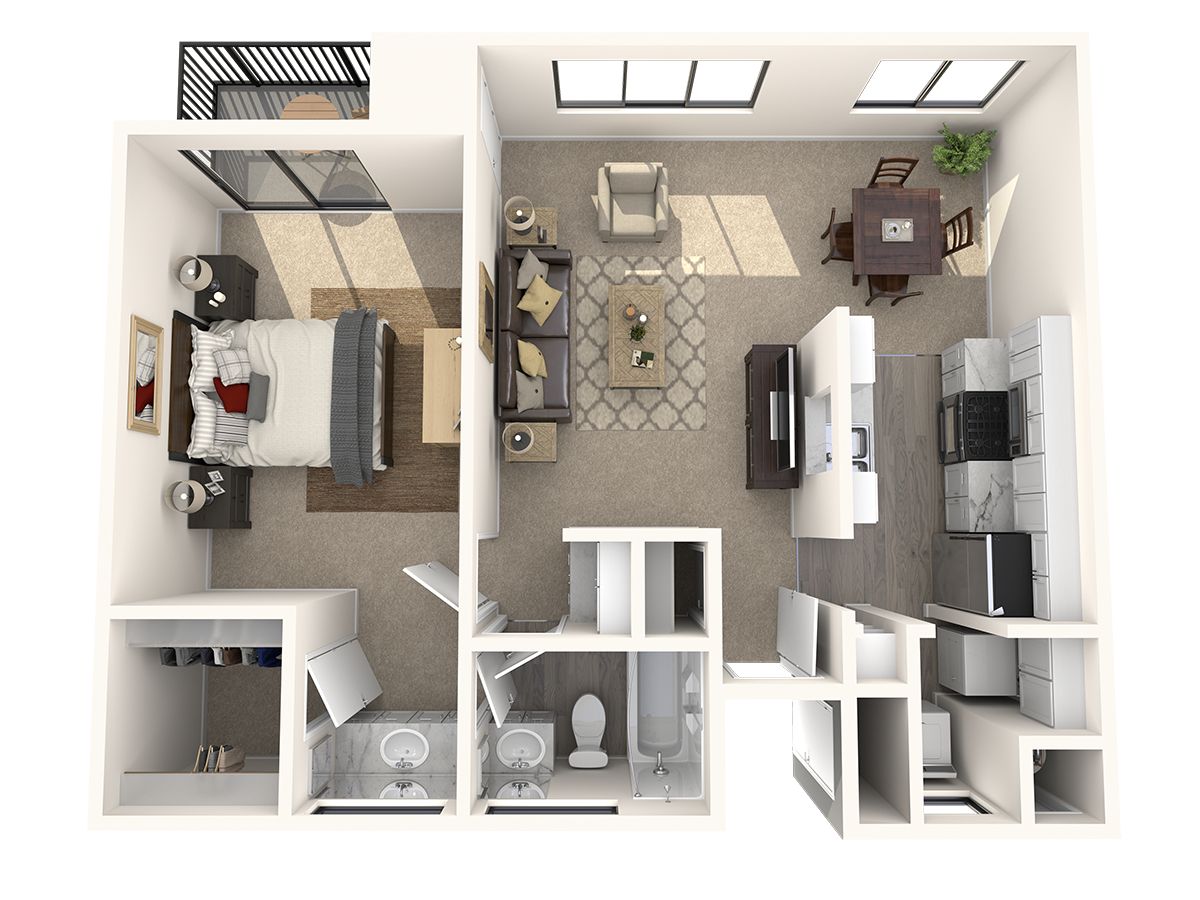 Floor plan for 1 bed, 1.2 baths, 760 sqft