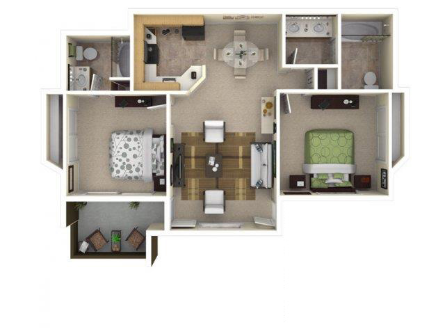 Floor plan for 2 beds, 2 baths, 918 sqft