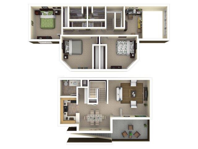 Floor plan for 3 beds, 2.5 baths, 1471 sqft