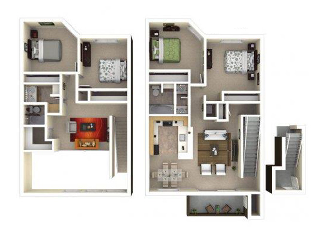Floor plan for 4 beds, 2 baths, 1652 sqft