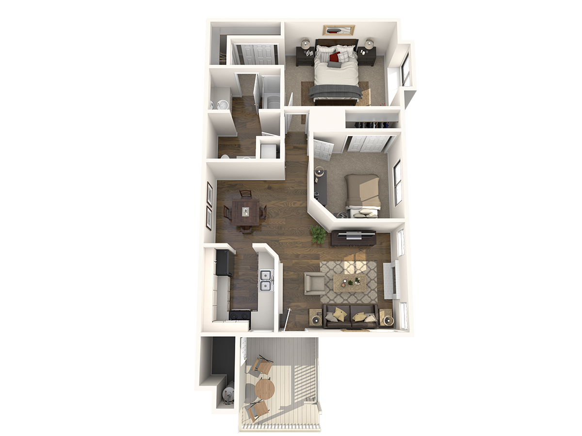 Floor plan for 2 beds, 1 bath, 900 sqft
