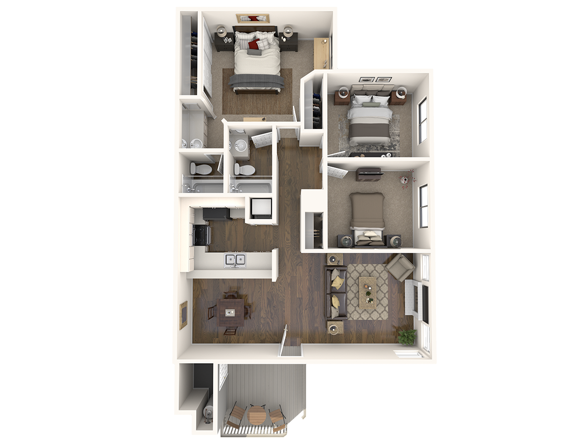 Floor plan for 3 beds, 2 baths, 1160 sqft