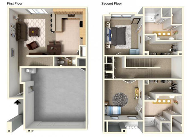 Floor plan for 2 beds, 2.5 baths, 1469 sqft