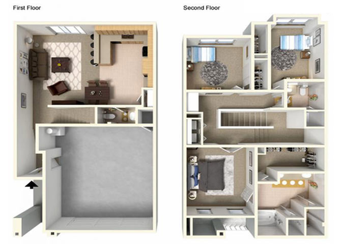 Floor plan for 3 beds, 2.5 baths, 1473 sqft