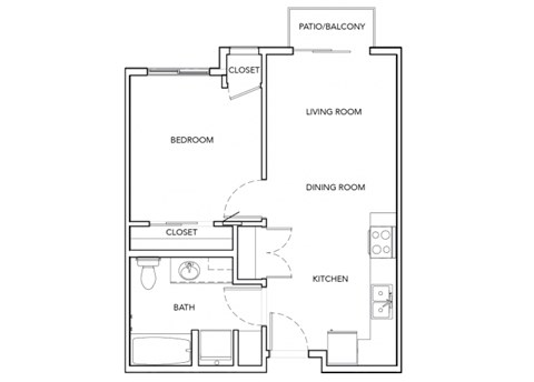 Floor plan for 1 bed, 1 bath, 550 sqft