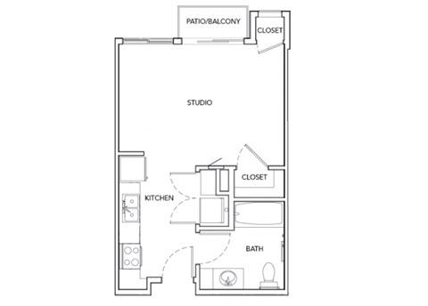 Floor plan for studio, 1 bath, 432 sqft