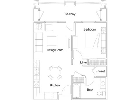 Floor plan for 1 bed, 1 bath, 581 sqft