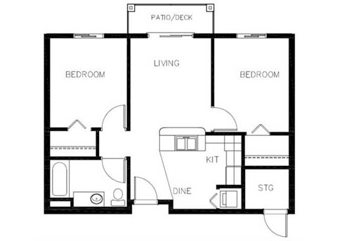 Floor plan for 2 beds, 2 baths, 747 sqft