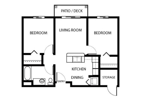 Floor plan for 2 beds, 1 bath, 755 sqft