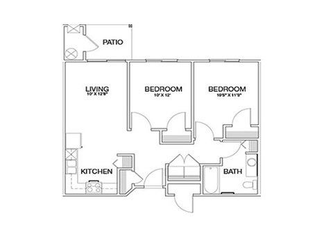 Floor plan for 2 beds, 1 bath, 792 sqft