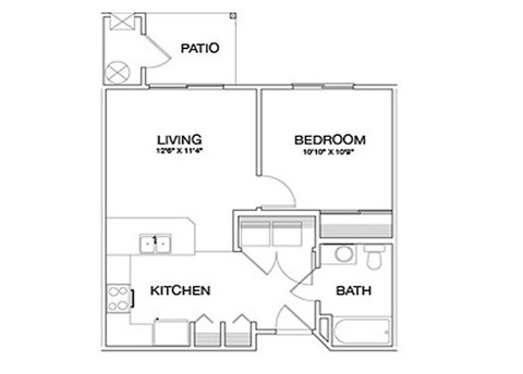 Floor plan for 1 bed, 1 bath, 580 sqft