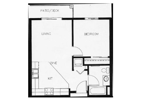 Floor plan for 1 bed, 1 bath, 505 sqft