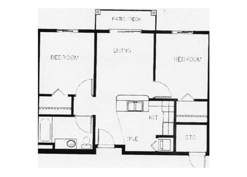 Floor plan for 2 beds, 1 bath, 720 sqft
