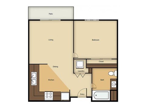 Floor plan for 1 bed, 1 bath, 547 sqft