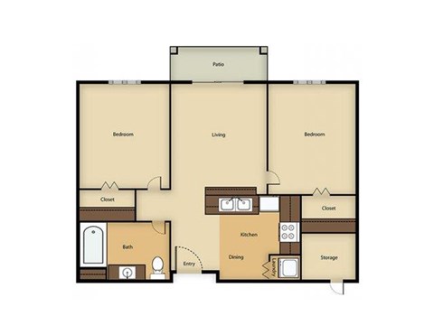 Floor plan for 2 beds, 1 bath, 713 sqft