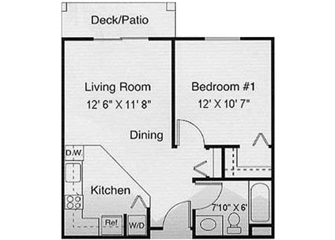 Floor plan for 1 bed, 1 bath, 548 sqft