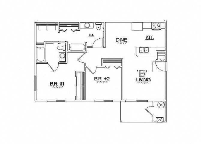 Floor plan for 2 beds, 2 baths, 912 sqft