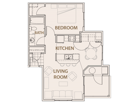 Floor plan for 1 bed, 1 bath, 695 sqft