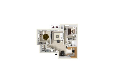Floor plan for 2 beds, 2 baths, 791 sqft