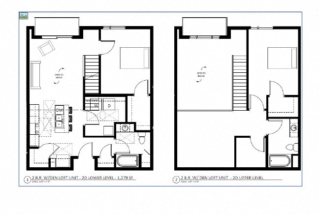 Floor plan for 2 beds, 2 baths, 1279 sqft