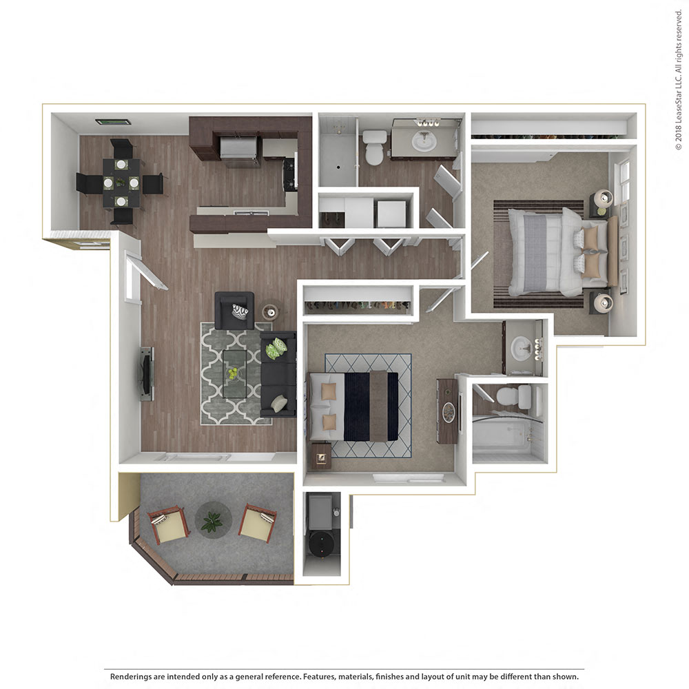 Floor plan for 2 beds, 2 baths, 895 sqft