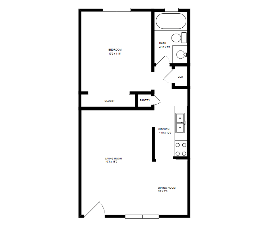 Floor plan for 1 bed, 1 bath, 473 sqft