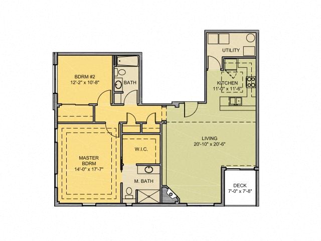 Floor plan for 2 beds, 2 baths, 1347 sqft
