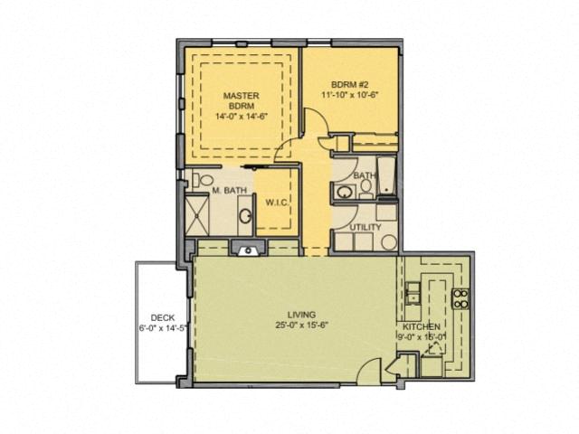 Floor plan for 2 beds, 2 baths, 1231 sqft