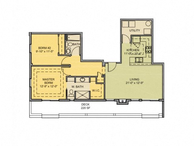 Floor plan for 2 beds, 2 baths, 1058 sqft